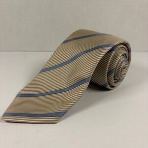 Eton Necktie Mens OS Brown Blue Striped Silk Italy Luxury Business Formal Tie
